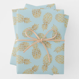 Ananas aus Gold auf Blue Geschenkpapier Set