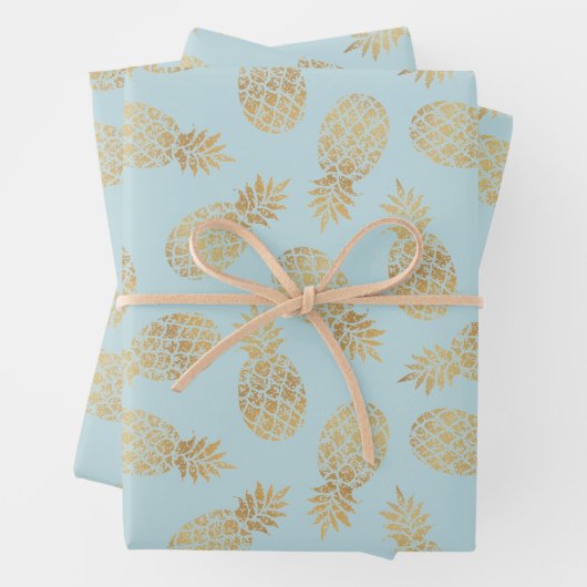 Ananas aus Gold auf Blue Geschenkpapier Set (Beispiel)
