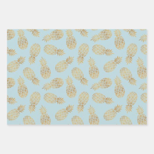 Ananas aus Gold auf Blue Geschenkpapier Set (Vorderseite)
