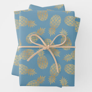 Ananas aus Gold auf Blue Geschenkpapier Set