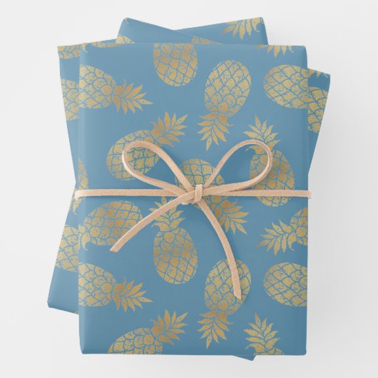 Ananas aus Gold auf Blue Geschenkpapier Set (Beispiel)