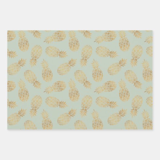 Ananas aus Gold auf dem Sage Green Geschenkpapier Set (Vorderseite)