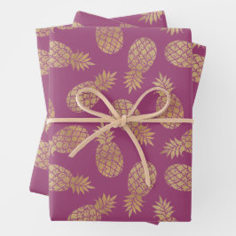 Ananas aus Gold auf Himbeere Geschenkpapier Set