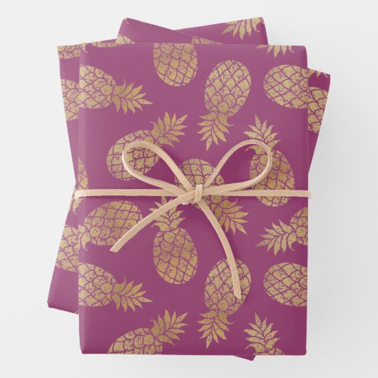 Ananas aus Gold auf Himbeere Geschenkpapier Set (Beispiel)