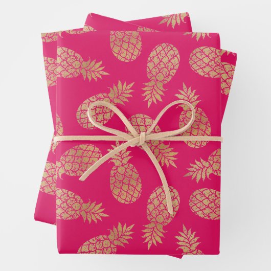 Ananas aus Gold auf Hot Pink Geschenkpapier Set (Beispiel)