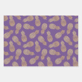 Ananas aus Gold auf Lila Geschenkpapier Set (Vorderseite 3)