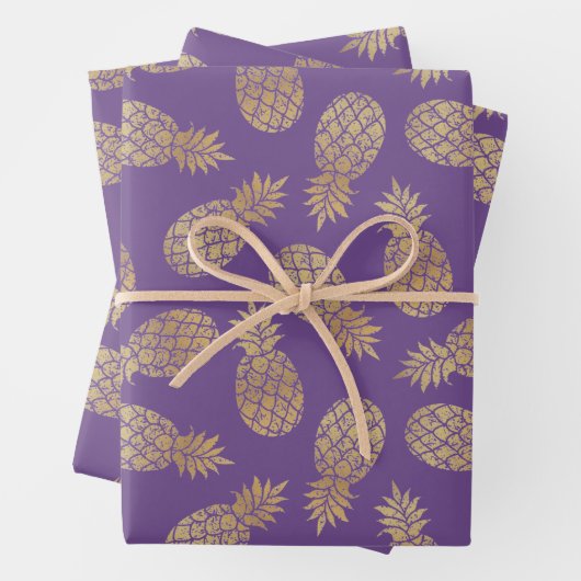 Ananas aus Gold auf Lila Geschenkpapier Set (Beispiel)