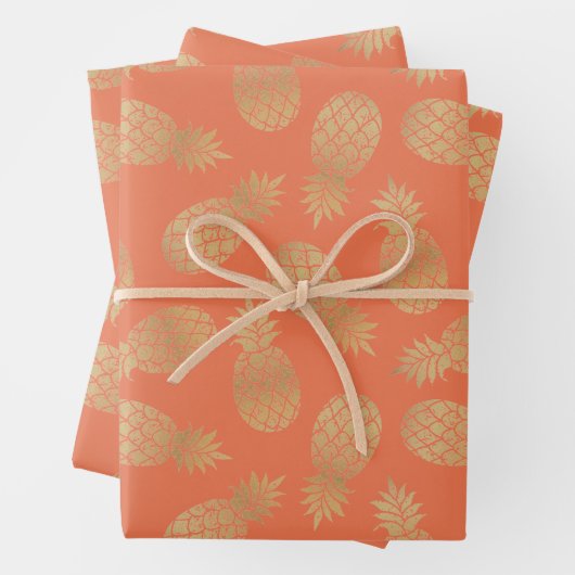Ananas aus Gold auf Peach Geschenkpapier Set (Beispiel)