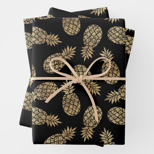 Ananas aus Gold auf Schwarz Geschenkpapier Set (Beispiel)