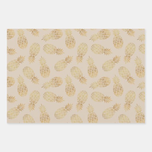 Ananas aus Gold auf Taupe Geschenkpapier Set (Vorderseite)
