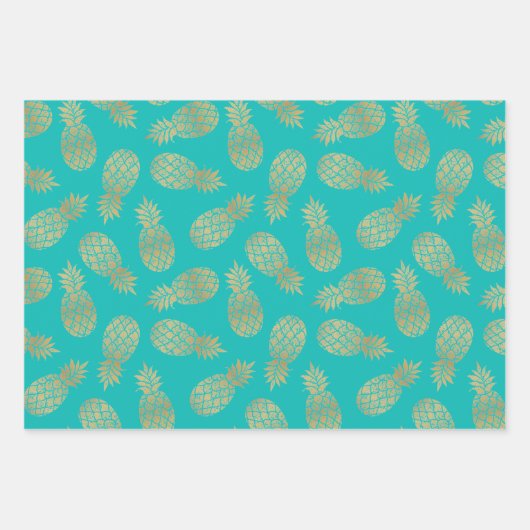 Ananas aus Gold auf Türkis Geschenkpapier Set (Vorderseite 3)