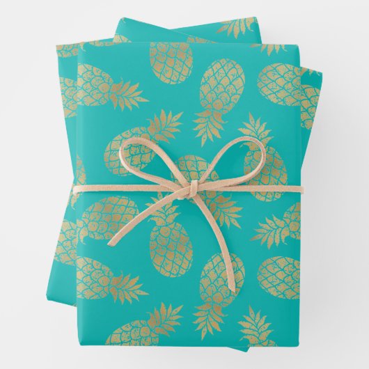 Ananas aus Gold auf Türkis Geschenkpapier Set (Beispiel)