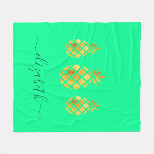 Ananas aus Gold, Neo-Minze-Monogramm Fleecedecke (Vorderseite (Horizontal))