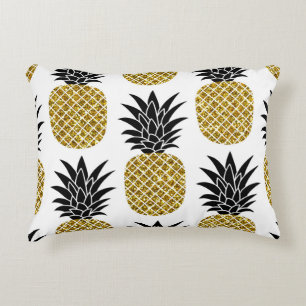 Ananas aus Gold: Von Hand Gezeichnet Weiß nahtlos. Dekokissen