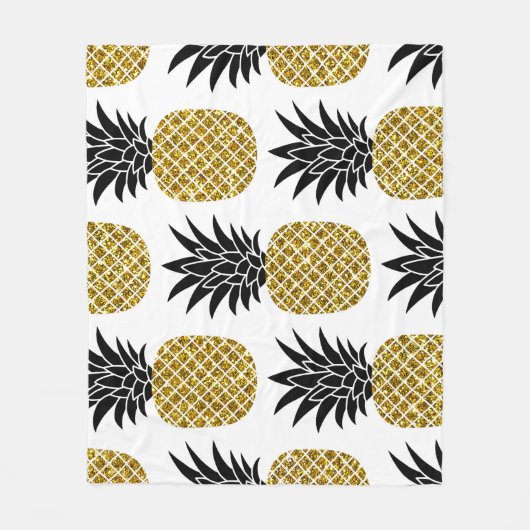 Ananas aus Gold: Von Hand Gezeichnet Weiß nahtlos. Fleecedecke (Vorderseite)