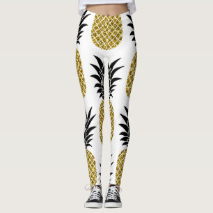 Ananas aus Gold: Von Hand Gezeichnet Weiß nahtlos. Leggings