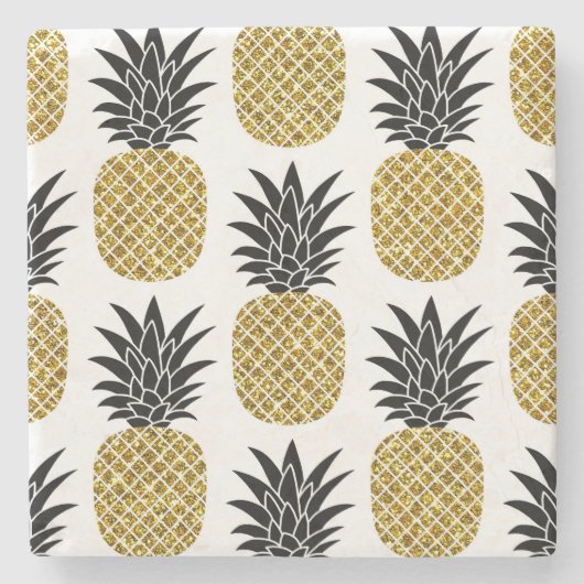 Ananas aus Gold: Von Hand Gezeichnet Weiß nahtlos. Steinuntersetzer (Vorderseite)