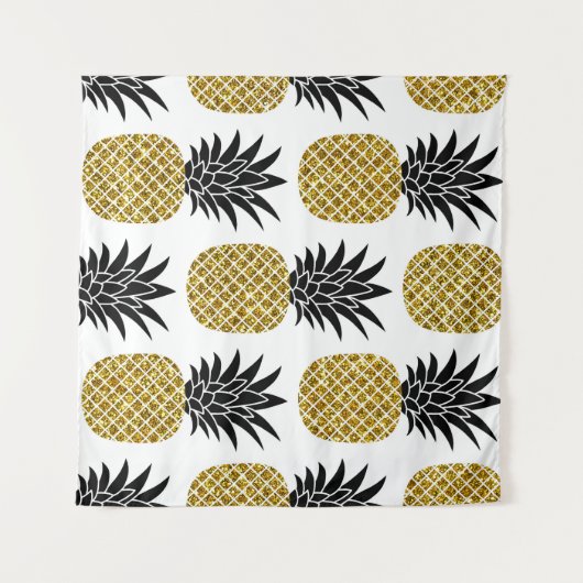 Ananas aus Gold: Von Hand Gezeichnet Weiß nahtlos. Wandteppich (Vorderseite (Horizontal))