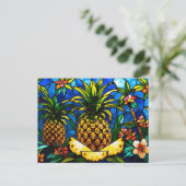 Ananas aus Hartglas und tropische Blume Postkarte (Stehend Vorderseite)