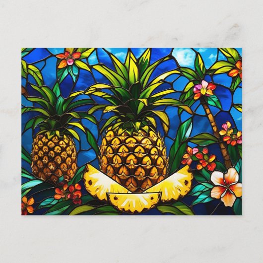 Ananas aus Hartglas und tropische Blume Postkarte (Vorderseite)