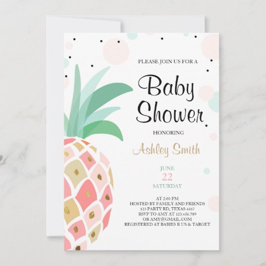 Ananas Baby Dusche Einladung Tropical Bridal (Vorderseite)