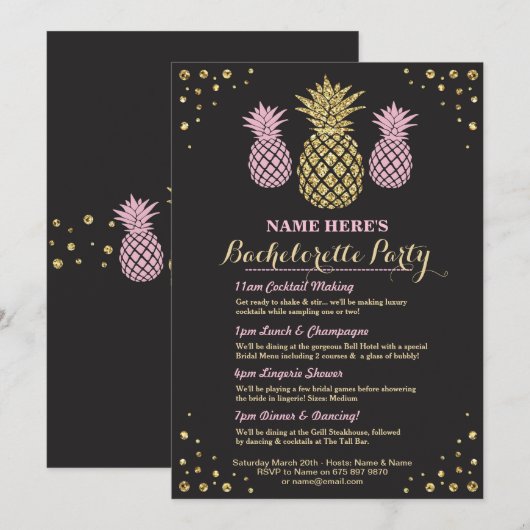 Ananas Bachelorette Goldmedaille Einladung (Vorne/Hinten)