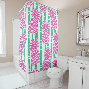 Ananas Bambus Streifen Pink & Green Muster Duschvorhang