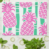 Ananas Bambus Streifen Pink & Green Muster Geschirrtuch (Gefaltet)
