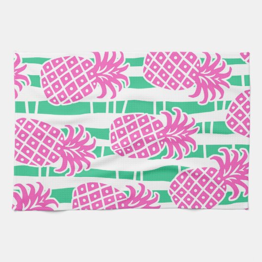 Ananas Bambus Streifen Pink & Green Muster Geschirrtuch (Horizontal)