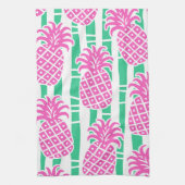 Ananas Bambus Streifen Pink & Green Muster Geschirrtuch (Vertikal)