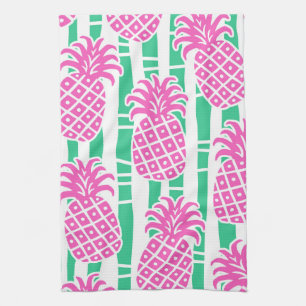 Ananas Bambus Streifen Pink & Green Muster Geschirrtuch