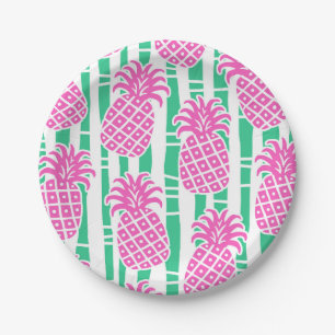 Ananas Bambus Streifen Pink & Green Muster Pappteller