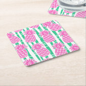 Ananas Bambus Streifen Pink & Green Muster Rechteckiger Pappuntersetzer (angewinkelt)