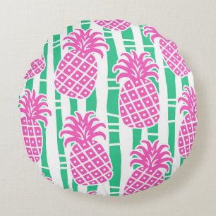 Ananas Bambus Streifen Pink & Green Muster Rundes Kissen