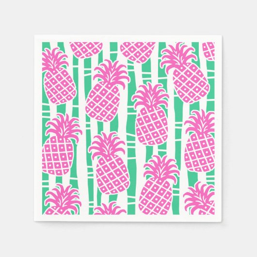 Ananas Bambus Streifen Pink & Green Muster Serviette (Vorderseite)