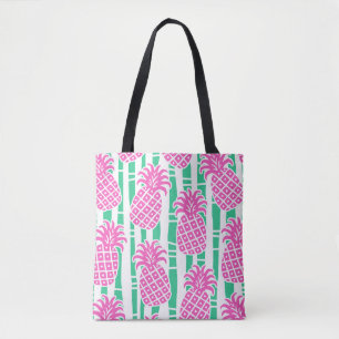 Ananas Bambus Streifen Pink & Green Muster Tasche