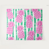Ananas Bambus Streifen Pink & Green Muster Wandteppich (Vorderseite (Horizontal))