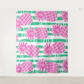 Ananas Bambus Streifen Pink & Green Muster Wandteppich (Vorderseite)