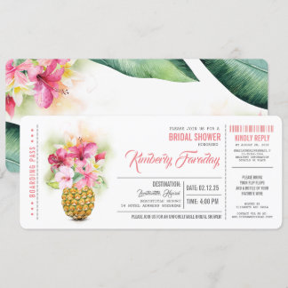 Ananas Beach Boarding Pass Ticket Brautparty Einladung