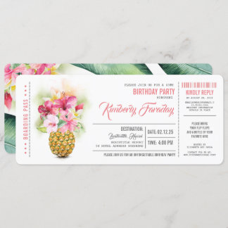 Ananas Beach Boarding Pass Ticket Geburtstag Einladung