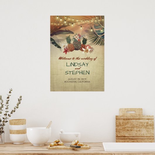 Ananas Beach Palms Wedding Willkommenszeichen Poster (Küche)