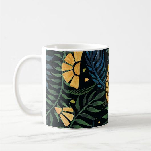 Ananas, Blätter aus Palmen: tropisches Muster. Kaffeetasse (Links)