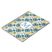 Ananas blaue Palmen Blätter Blattweißes Monogramm Notizblock (Linke Seite)