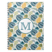 Ananas blaue Palmen Blätter Blattweißes Monogramm Notizblock (Vorderseite)