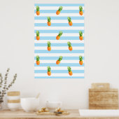 Ananas, blaue Streifen, Ananas-Plakat, Poster (Küche)