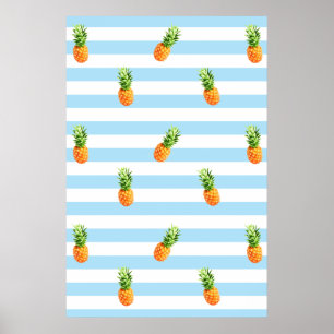 Ananas, blaue Streifen, Ananas-Plakat, Poster