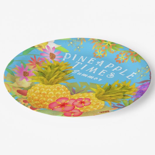 Ananas Blauer Blauer Pappteller (Schrägansicht)