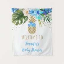 Ananas Blue Gold Floral Baby Dusche Hintergrund