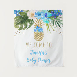 Ananas Blue Gold Floral Baby Dusche Hintergrund Wandteppich
