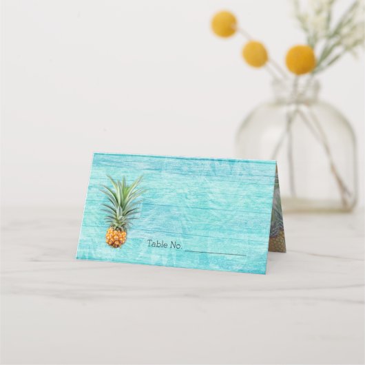 Ananas Blue Rustic Hawaiian Zentimetter Escort Car Platzkarte (Vorderseite)